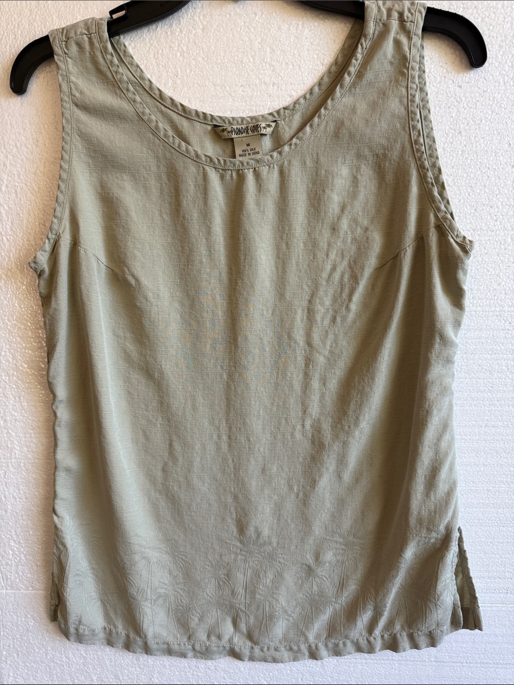 Paradise Coves 100% Silk Tank Blouse M 90s Minimalist Olive Coastal Luxury Top